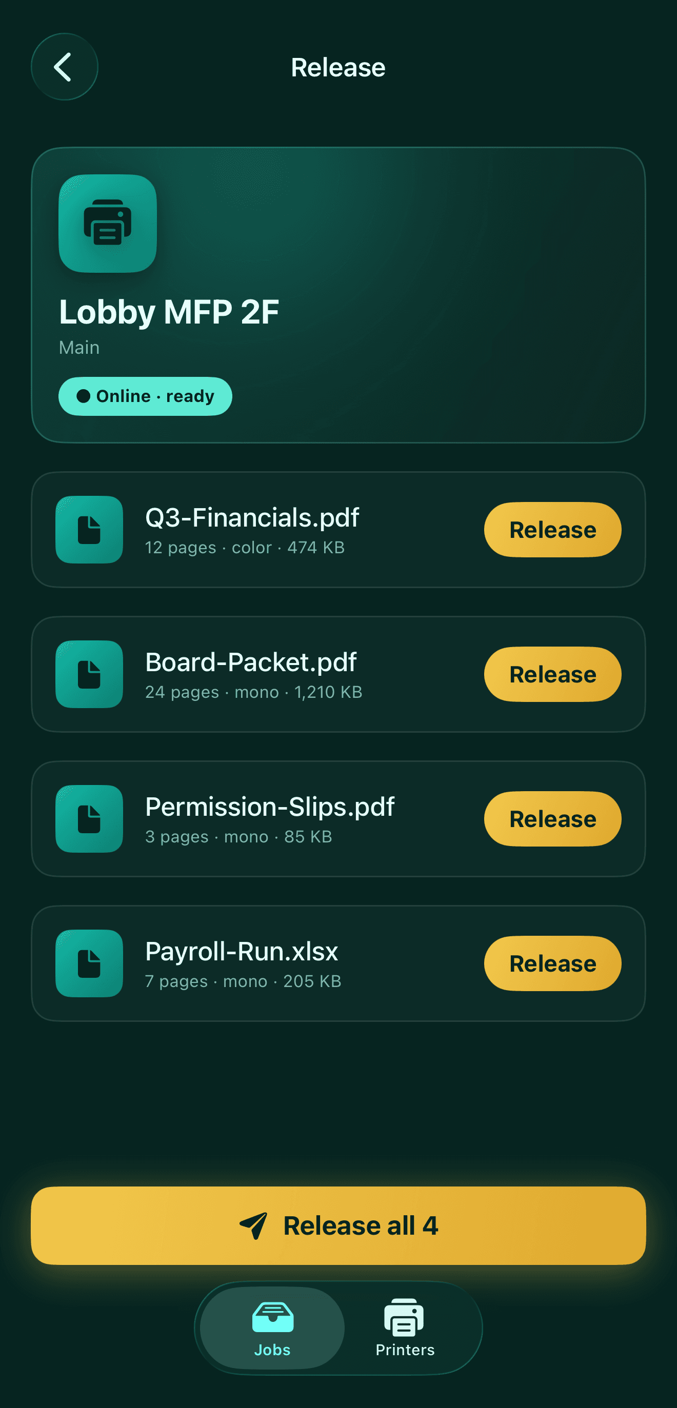 PrintFlow iOS — At the printer